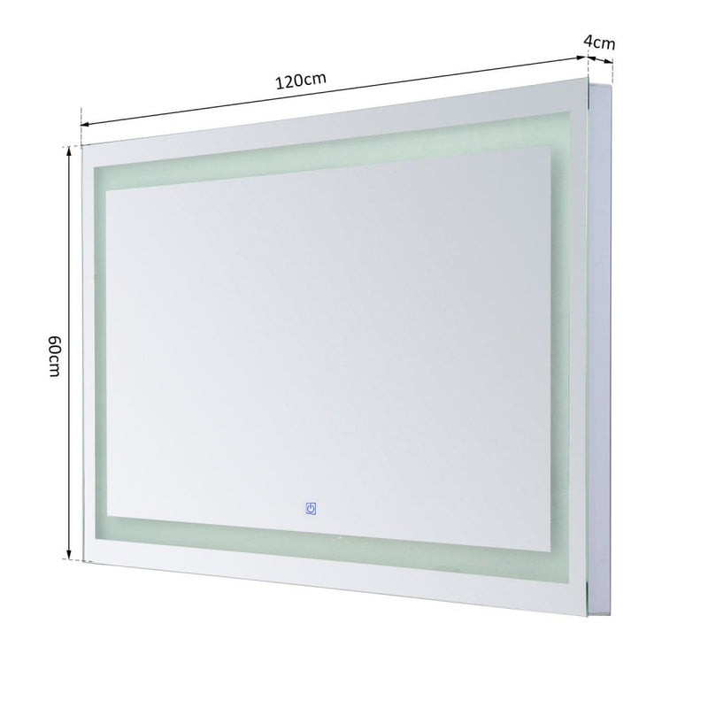 LED Bathroom Mirror Wall Mounted Illuminated Sensor 120Wx60HX4D cm Hung Wide Touch Aluminium-Silver