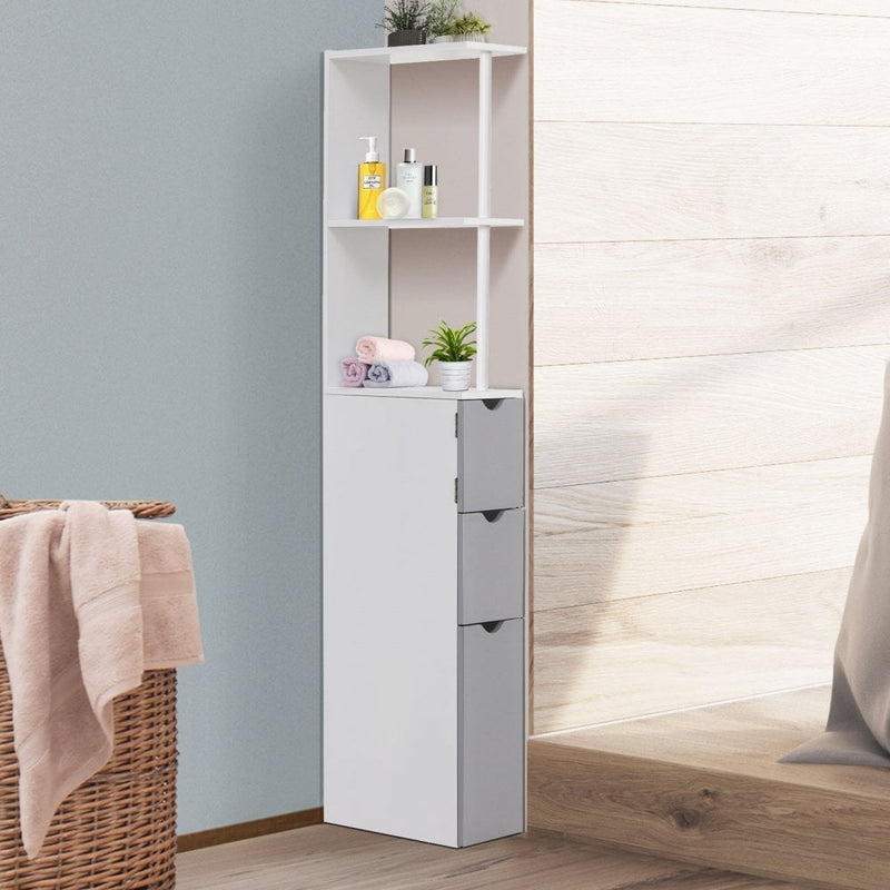 HOMCOM Bathroom Storage Cupboard Cabinet With Drawers Side Unit Drawer - White