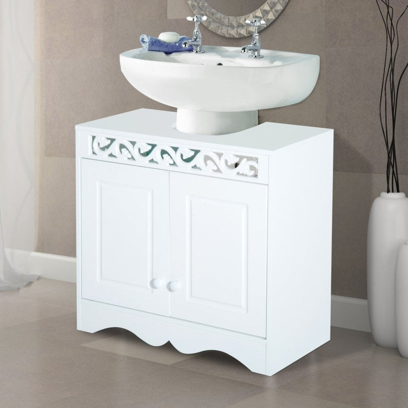 HOMCOM  Under Sink Cabinet, MDF-White