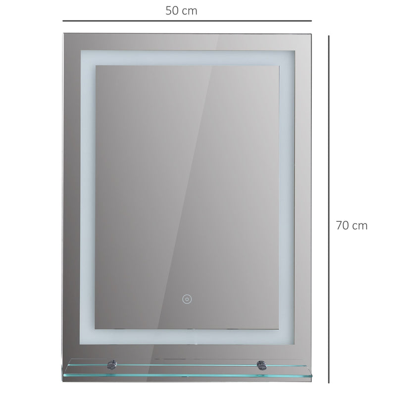 kleankin Glass Illuminated LED Edge Tall Bathroom Mirror - 70x50cm