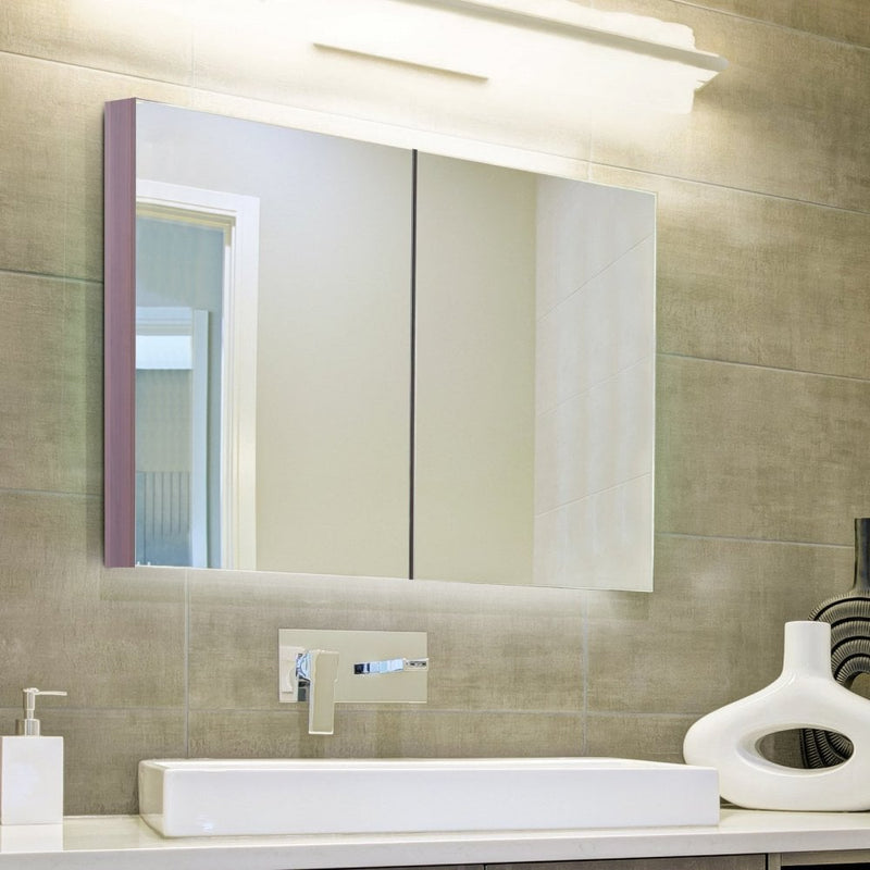 kleankin Wall Mounted Glass Bathroom Mirror Cabinet Storage Shelf, 63Wx60Hx13.5T cm-Light Walnut