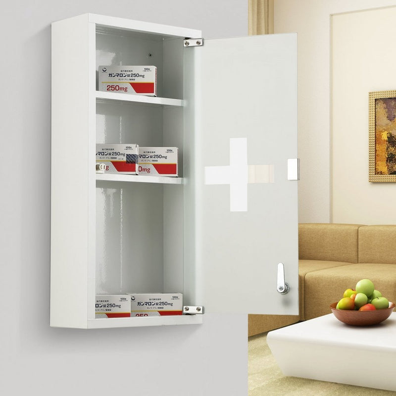 Metal Wall Mounted 3-Tier Medicine Cabinet White