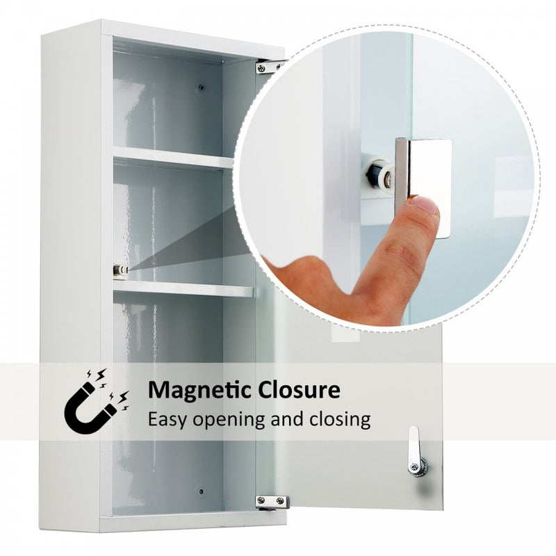 Metal Wall Mounted 3-Tier Medicine Cabinet White