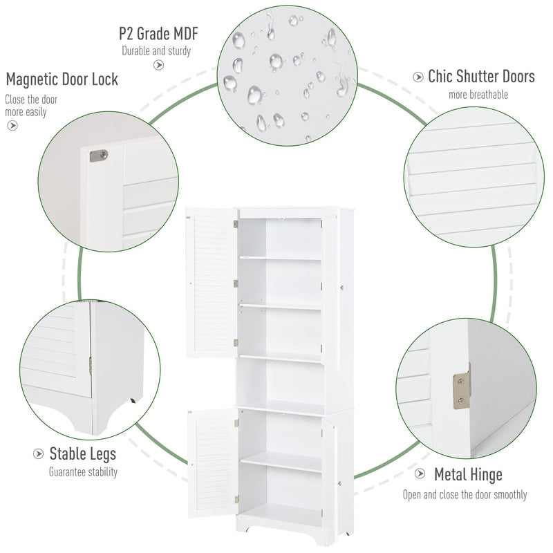 HOMCOM   Freestanding 6-Tier Bathroom Storage Cabinet White