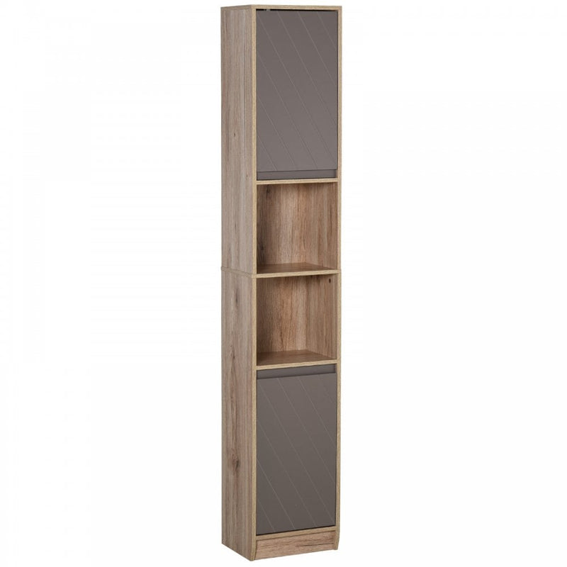 HOMCOM MDF 6-Tier Tall Bathroom Storage Cabinet Brown/Grey