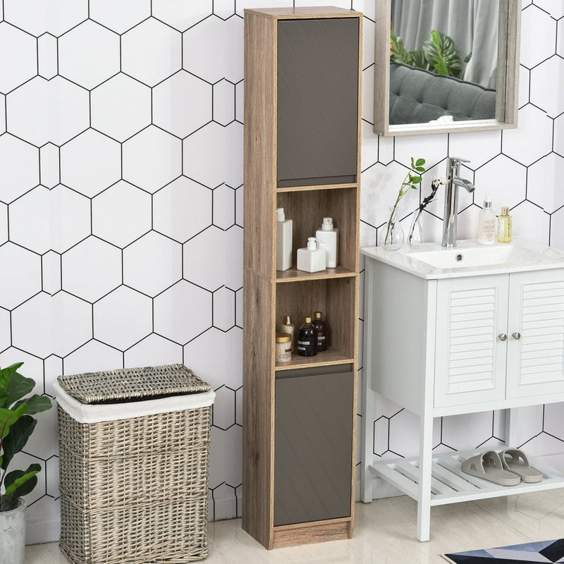 HOMCOM MDF 6-Tier Tall Bathroom Storage Cabinet Brown/Grey