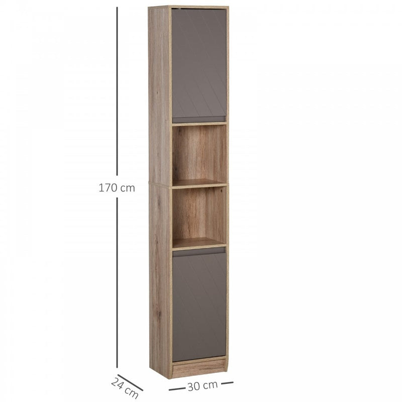 HOMCOM MDF 6-Tier Tall Bathroom Storage Cabinet Brown/Grey