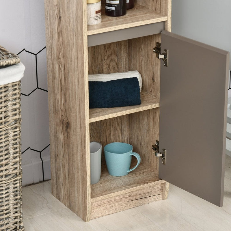 HOMCOM MDF 6-Tier Tall Bathroom Storage Cabinet Brown/Grey