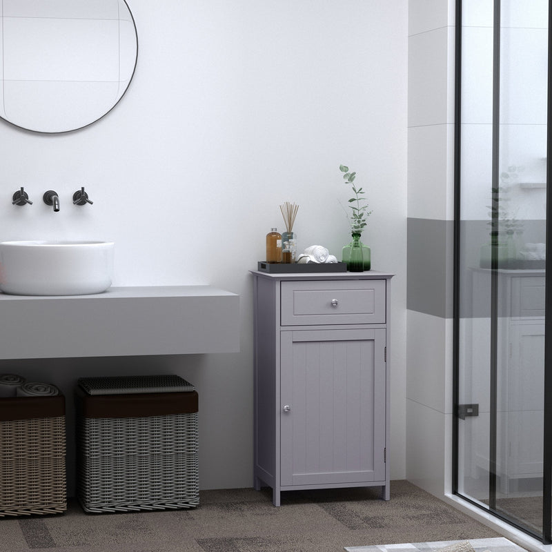 kleankin Bathroom Cabinet with Drawer and Shelf, Toilet Vanity Cabinet for Toilet Paper, Towels or Shampoo, Grey Wash Room Door Cupboard Beside Storage