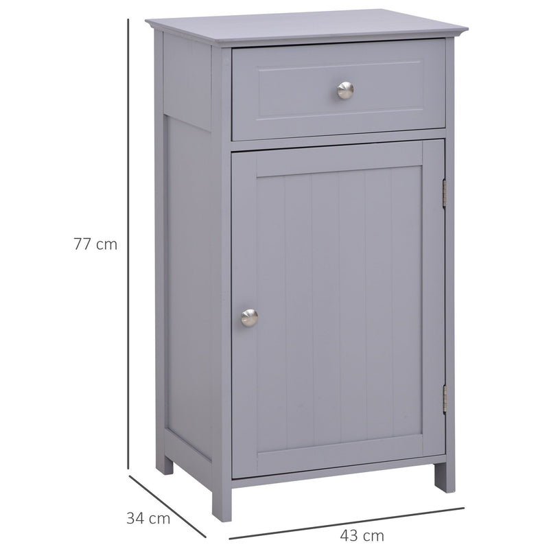 kleankin Bathroom Cabinet with Drawer and Shelf, Toilet Vanity Cabinet for Toilet Paper, Towels or Shampoo, Grey Wash Room Door Cupboard Beside Storage