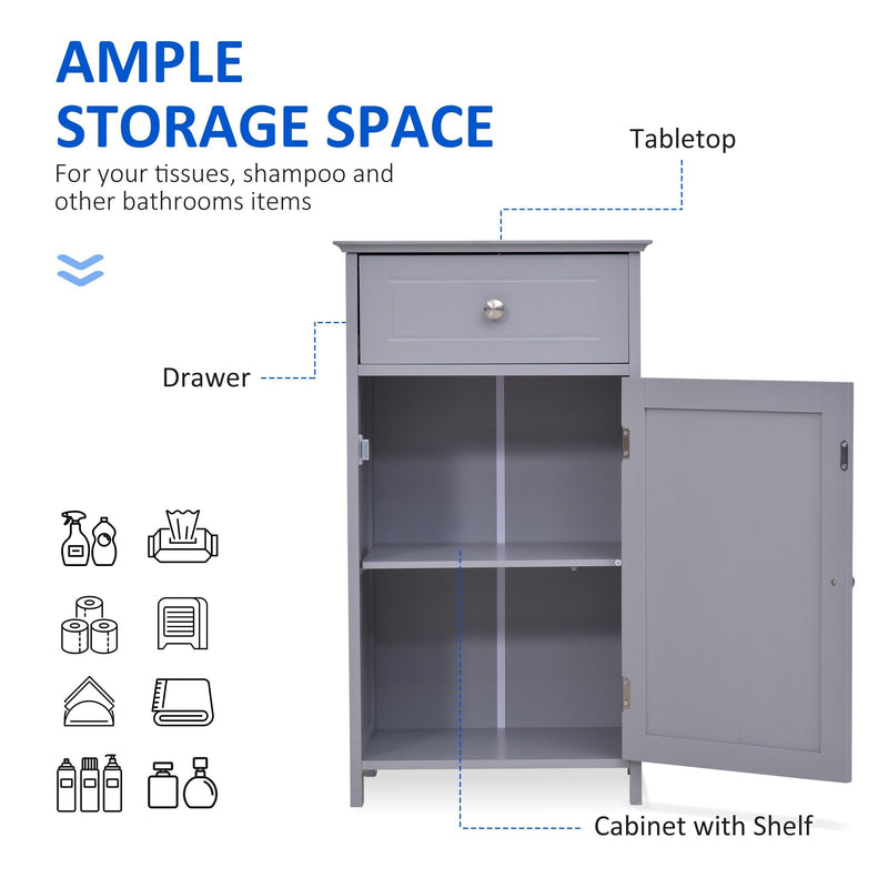 kleankin Bathroom Cabinet with Drawer and Shelf, Toilet Vanity Cabinet for Toilet Paper, Towels or Shampoo, Grey Wash Room Door Cupboard Beside Storage