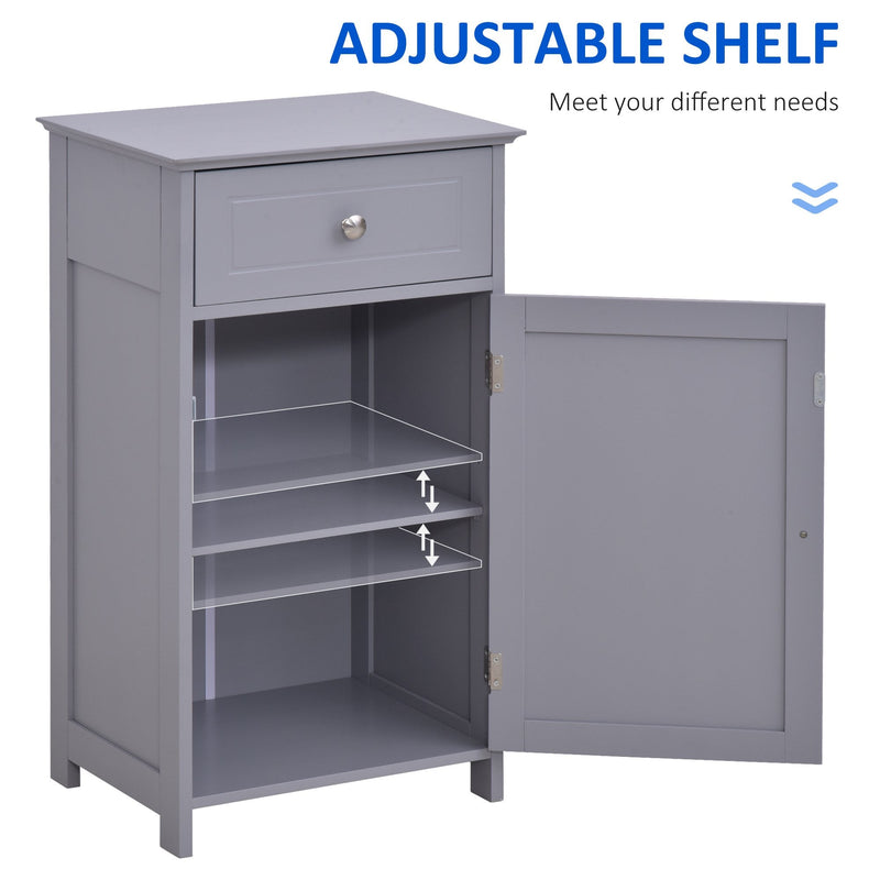 kleankin Bathroom Cabinet with Drawer and Shelf, Toilet Vanity Cabinet for Toilet Paper, Towels or Shampoo, Grey Wash Room Door Cupboard Beside Storage