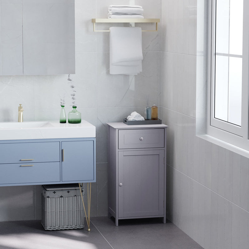 kleankin Bathroom Cabinet with Drawer and Shelf, Toilet Vanity Cabinet for Toilet Paper, Towels or Shampoo, Grey Wash Room Door Cupboard Beside Storage