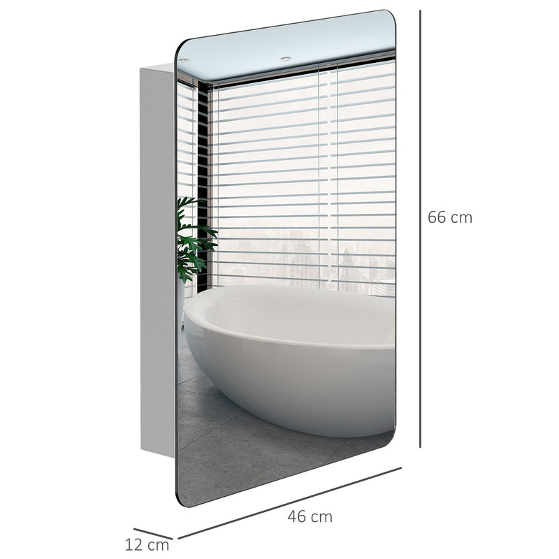kleankin On-Wall Mounted Bathroom Storage Cabinet with Sliding Mirror Door 3 Shelves Stainless Steel Frame