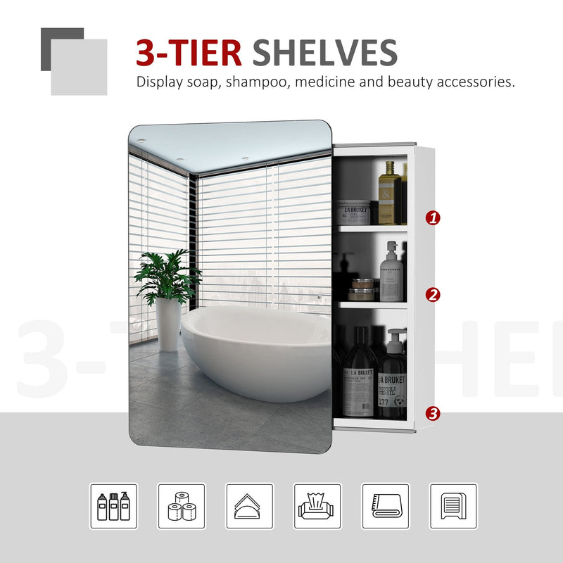 kleankin On-Wall Mounted Bathroom Storage Cabinet with Sliding Mirror Door 3 Shelves Stainless Steel Frame