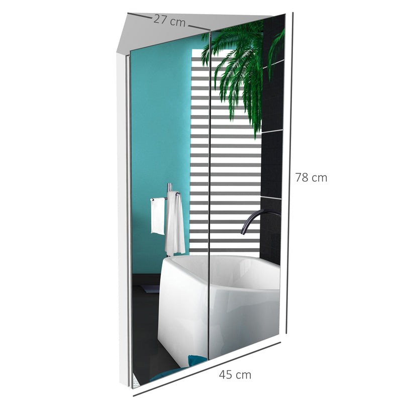 kleankin Stainless Steel Wall Mounted Corner Bathroom Mirror Cabinet