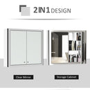 kleankin Bathroom Mirror Cabinet Wall Mounted Storage Cupboard with Double Door and Shelf, Stainless Steel, Silver Shelves