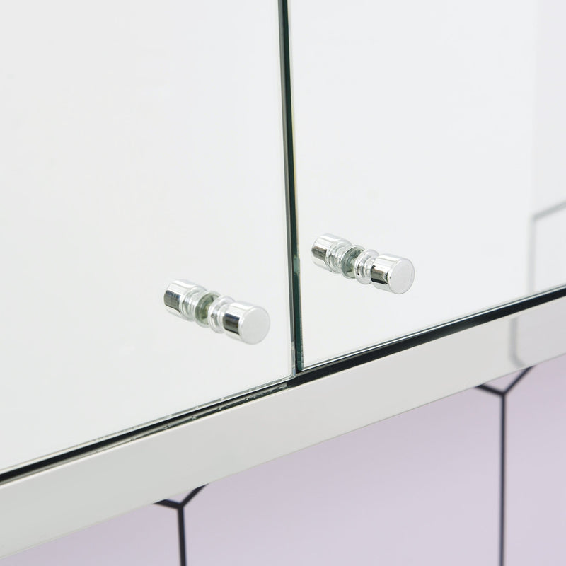 kleankin Bathroom Mirror Cabinet Wall Mounted Storage Cupboard with Double Door and Shelf, Stainless Steel, Silver Shelves