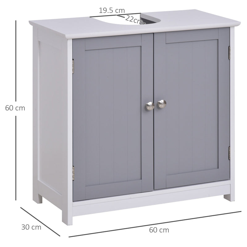 HOMCOM Under-Sink Storage Cabinet with Adjustable Shelf Bathroom Cabinet Space Saver Organizer Floor Cabinet White and Grey 2 Doors