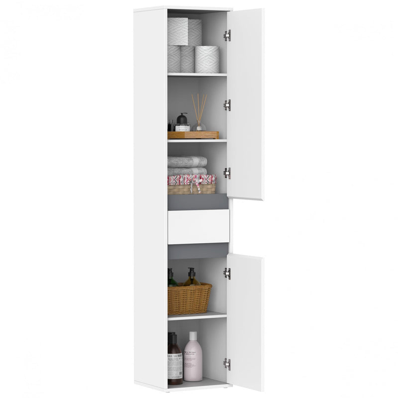 Particle Board Tall Slimline Shelf Cabinet w/ Drawer White