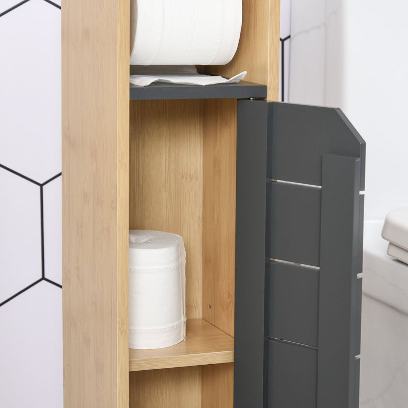 Bamboo Freestanding Tall Toilet Paper Cabinet Grey/Oak