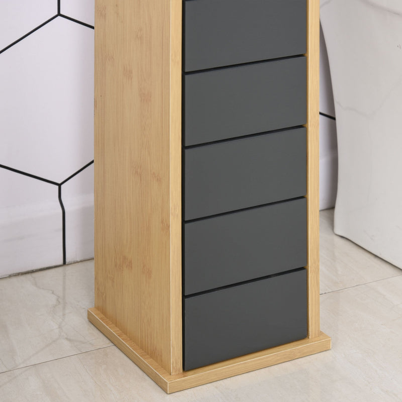 Bamboo Freestanding Tall Toilet Paper Cabinet Grey/Oak