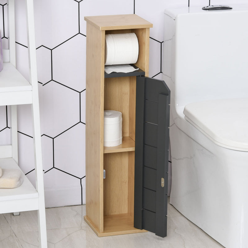 Bamboo Freestanding Tall Toilet Paper Cabinet Grey/Oak