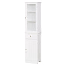 kleankin Bathroom Storage Cabinet with 3-tier Shelf Drawer Glass Door, Floor Cabinet Free Standing Tall Slim Side Organizer Shelves, White Multiple Shelves & Drawer