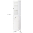 kleankin Bathroom Storage Cabinet with 3-tier Shelf Drawer Glass Door, Floor Cabinet Free Standing Tall Slim Side Organizer Shelves, White Multiple Shelves & Drawer