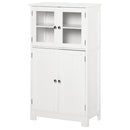 kleankin Bathroom Floor Storage Cabinet with Tempered Glass Doors and Adjustable Shelf, Kitchen Cupboard, Free Standing Organizer for Living Room Entryway, White Unit Cupboard W/ & Shelf