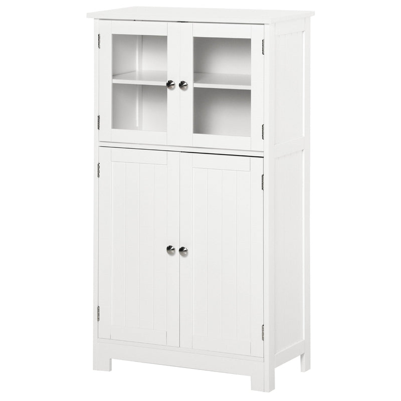 kleankin Bathroom Floor Storage Cabinet with Tempered Glass Doors and Adjustable Shelf, Kitchen Cupboard, Free Standing Organizer for Living Room Entryway, White Unit Cupboard W/ & Shelf