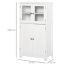 kleankin Bathroom Floor Storage Cabinet with Tempered Glass Doors and Adjustable Shelf, Kitchen Cupboard, Free Standing Organizer for Living Room Entryway, White Unit Cupboard W/ & Shelf