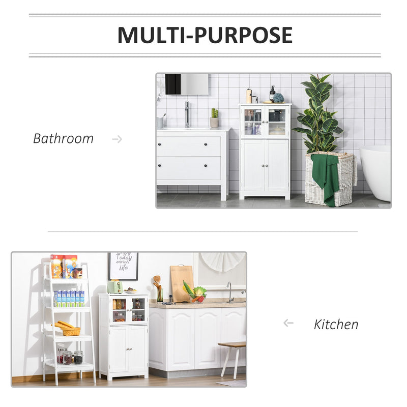 kleankin Bathroom Floor Storage Cabinet with Tempered Glass Doors and Adjustable Shelf, Kitchen Cupboard, Free Standing Organizer for Living Room Entryway, White Unit Cupboard W/ & Shelf