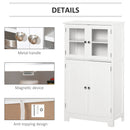 kleankin Bathroom Floor Storage Cabinet with Tempered Glass Doors and Adjustable Shelf, Kitchen Cupboard, Free Standing Organizer for Living Room Entryway, White Unit Cupboard W/ & Shelf