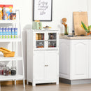 kleankin Bathroom Floor Storage Cabinet with Tempered Glass Doors and Adjustable Shelf, Kitchen Cupboard, Free Standing Organizer for Living Room Entryway, White Unit Cupboard W/ & Shelf