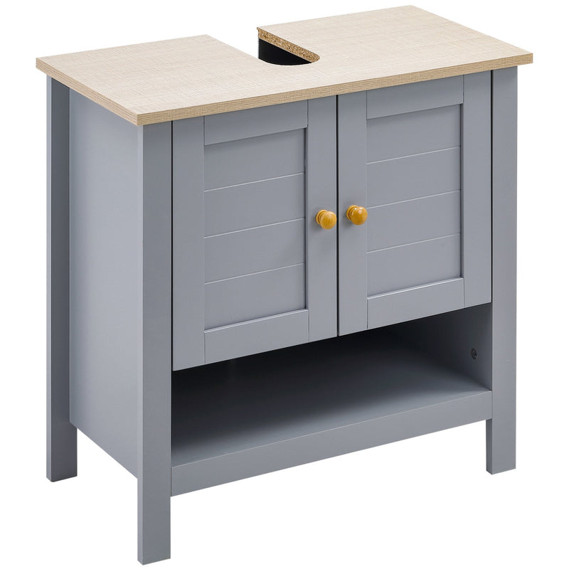 Kleankin Bathroom Under Sink Cabinet, Bathroom Vanity Unit, Pedestal Under Sink Design, Storage Cupboard With Adjustable Shelf, Grey Double Door
