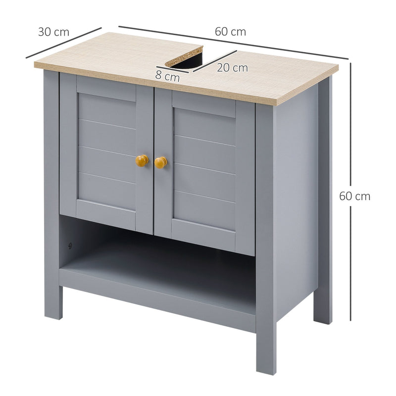 Kleankin Bathroom Under Sink Cabinet, Bathroom Vanity Unit, Pedestal Under Sink Design, Storage Cupboard With Adjustable Shelf, Grey Double Door