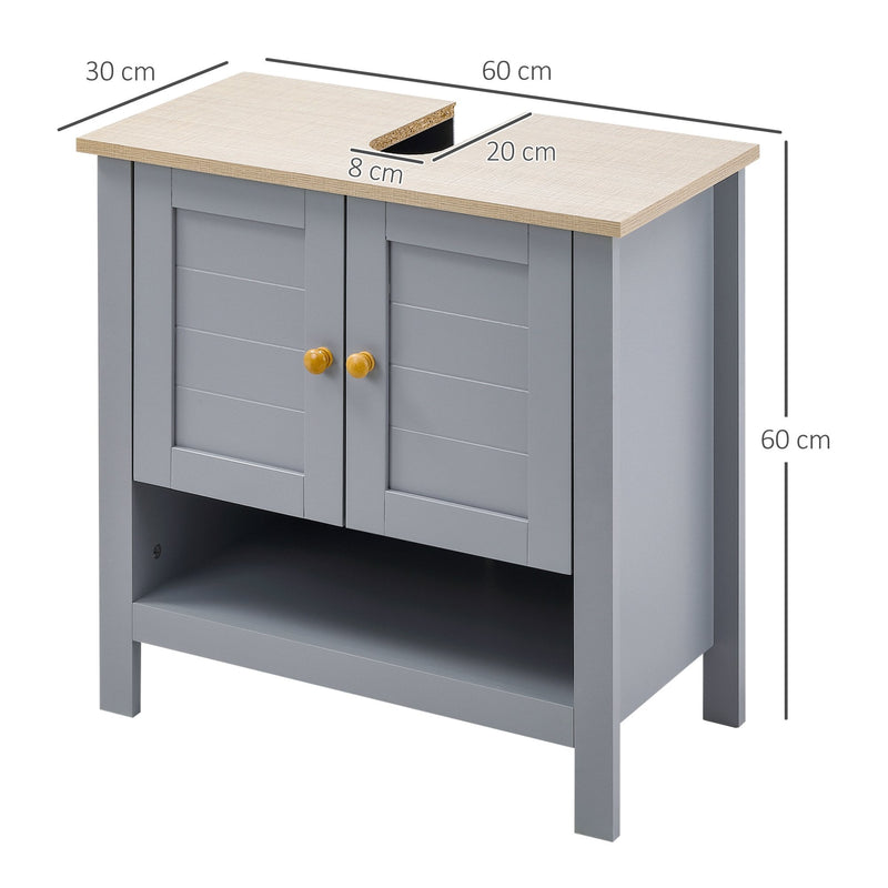 kleankin Bathroom Under Sink Cabinet, Bathroom Vanity Unit, Pedestal Under Sink Design, Storage Cupboard with Adjustable Shelf, Grey Double Door