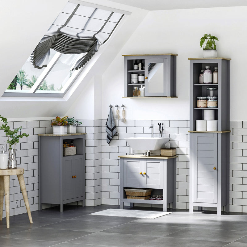 Kleankin Bathroom Under Sink Cabinet, Bathroom Vanity Unit, Pedestal Under Sink Design, Storage Cupboard With Adjustable Shelf, Grey Double Door