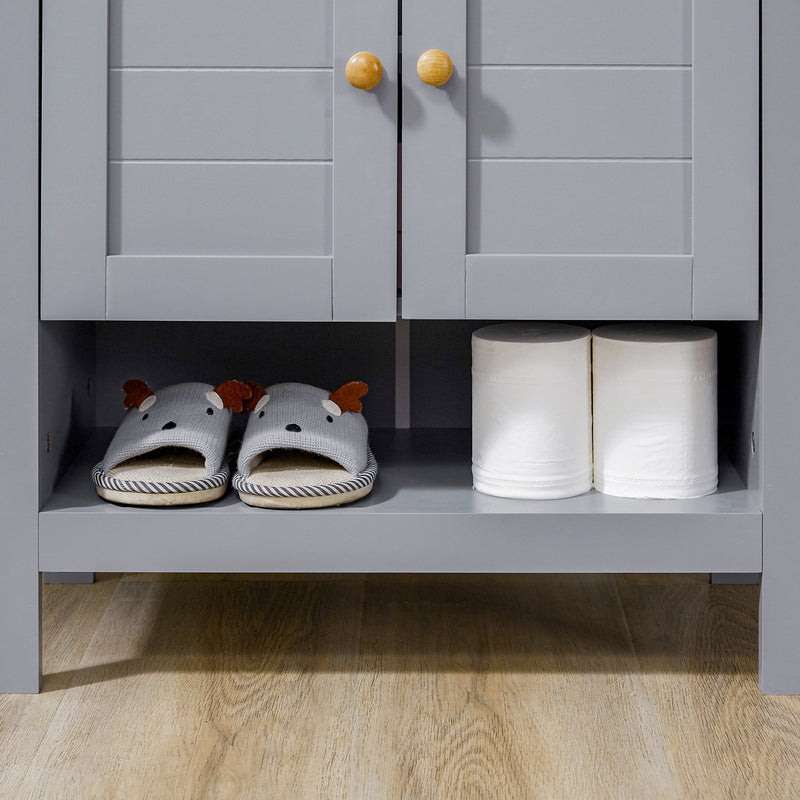 Kleankin Bathroom Under Sink Cabinet, Bathroom Vanity Unit, Pedestal Under Sink Design, Storage Cupboard With Adjustable Shelf, Grey Double Door