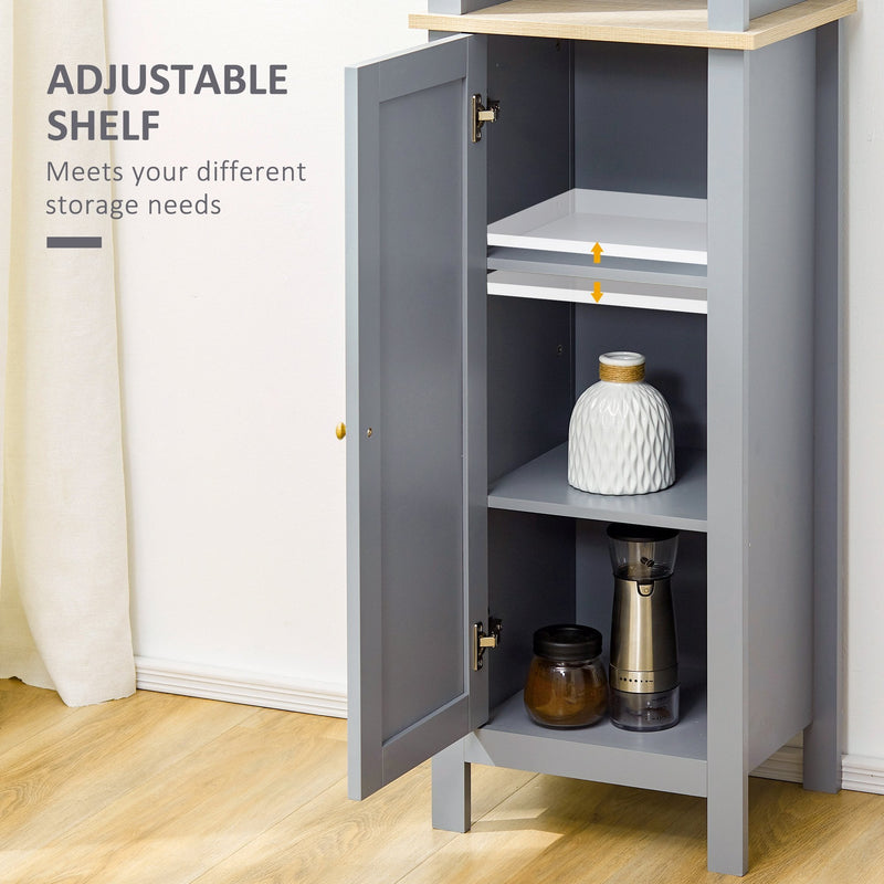 kleankin Bathroom Floor Storage Cabinet with 3 Tier Shelf and Cupboard with Door, Free Standing Linen Tower, Tall Slim Side Organizer Shelves, Grey TallCabinet Unit