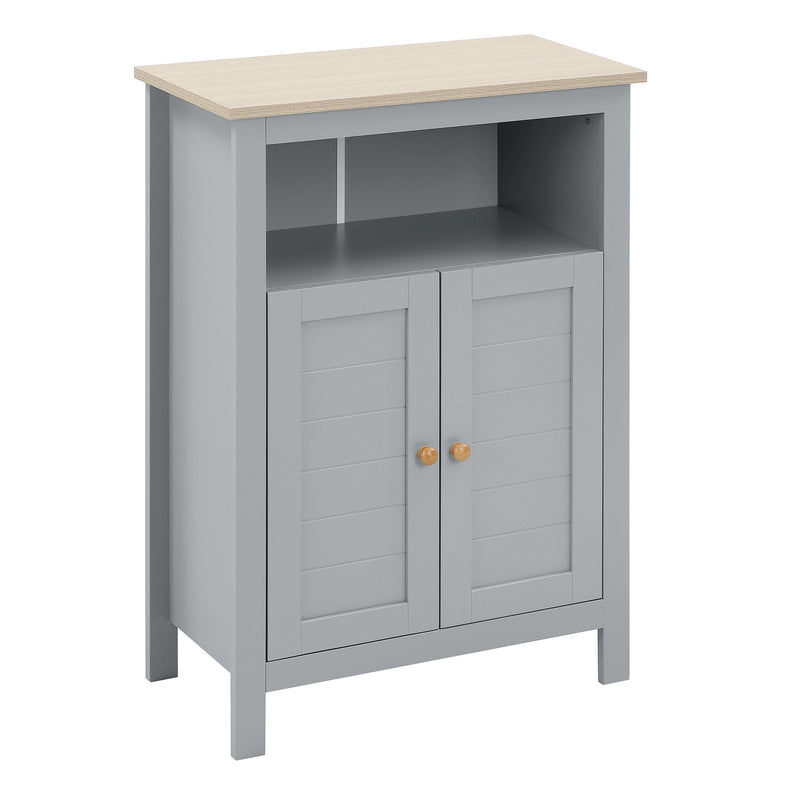 kleankin Bathroom Floor Storage Cabinet Free Standing Unit with Compartment Adjustable Shelf Double-door Design, Free Standing Organizer, Grey W/