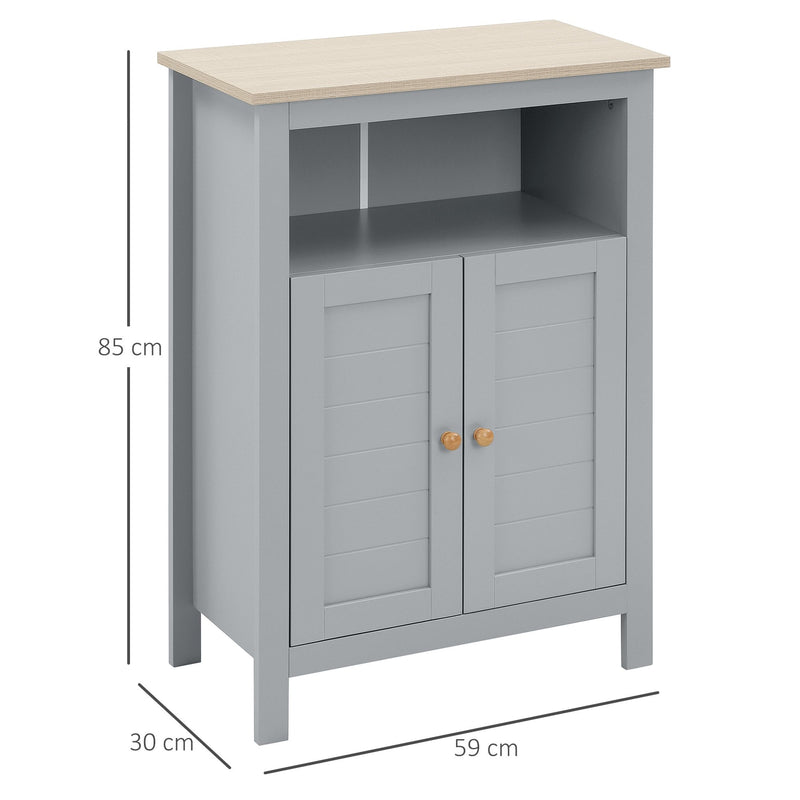 kleankin Bathroom Floor Storage Cabinet Free Standing Unit with Compartment Adjustable Shelf Double-door Design, Free Standing Organizer, Grey W/