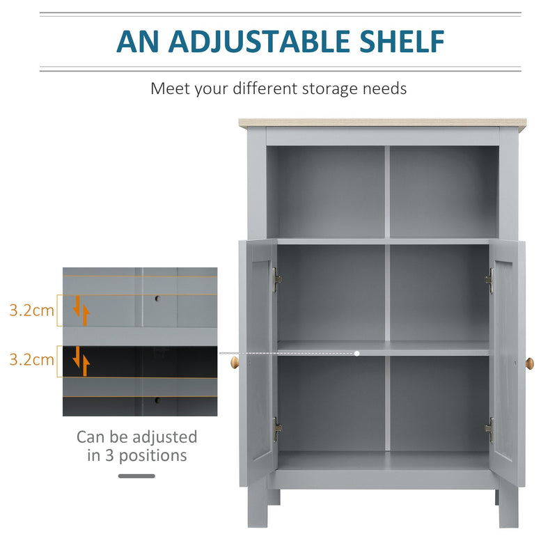 kleankin Bathroom Floor Storage Cabinet Free Standing Unit with Compartment Adjustable Shelf Double-door Design, Free Standing Organizer, Grey W/