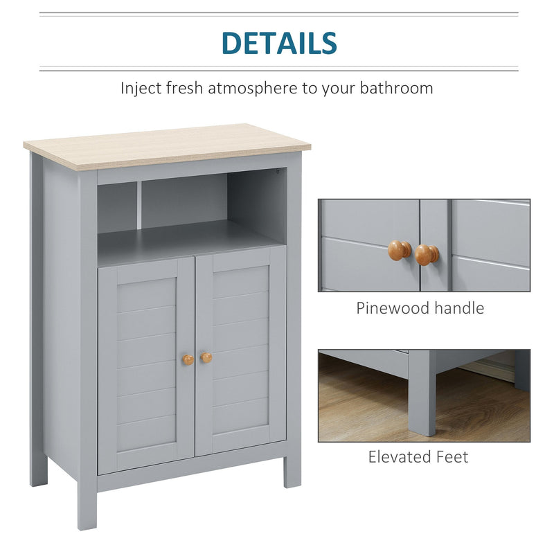 kleankin Bathroom Floor Storage Cabinet Free Standing Unit with Compartment Adjustable Shelf Double-door Design, Free Standing Organizer, Grey W/