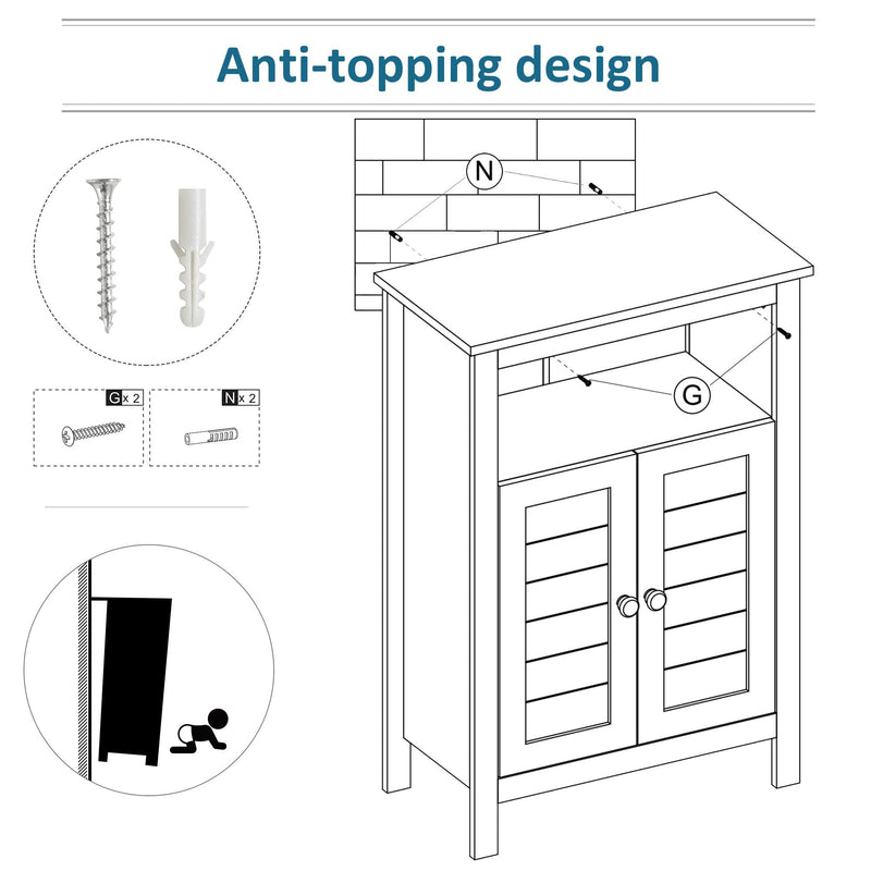 kleankin Bathroom Floor Storage Cabinet Free Standing Unit with Compartment Adjustable Shelf Double-door Design, Free Standing Organizer, Grey W/