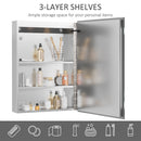 kleankin LED Illuminated Bathroom Mirror Cabinet with LED Lights, Wall-mounted Storage Organizer with Shelves, Touch Switch For Makeup Cosmetic W/ Lights