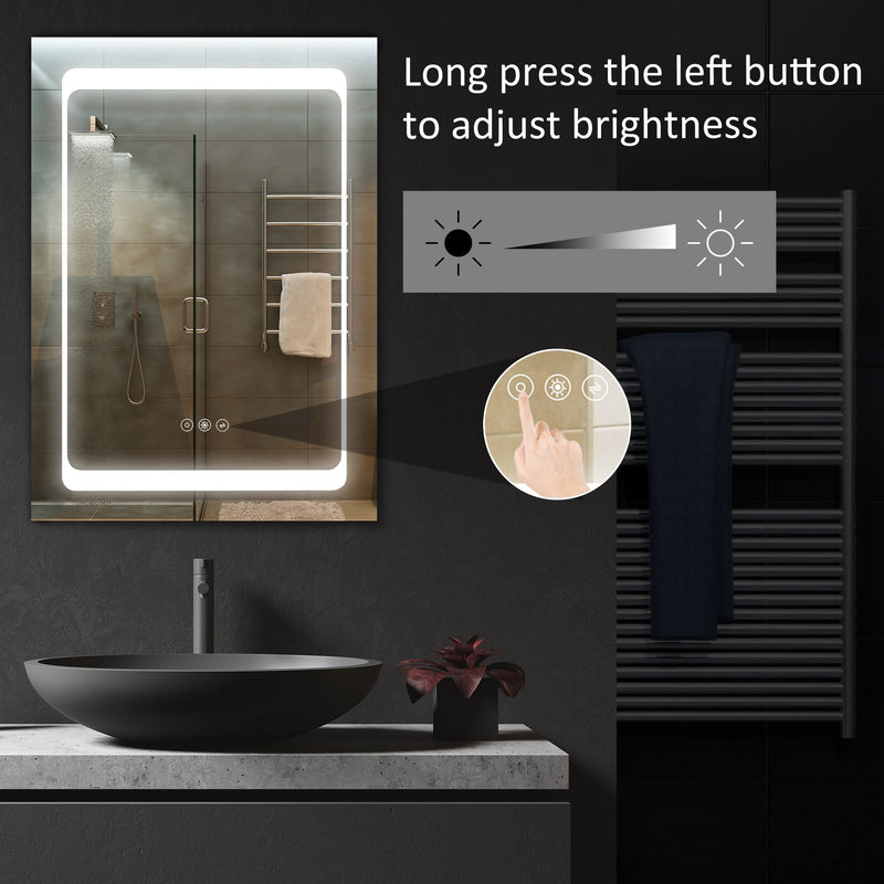 kleankin LED Illuminated Bathroom Mirror Cabinet with LED Lights, Wall-mounted Storage Organizer with Shelves, Touch Switch For Makeup Cosmetic W/ Lights