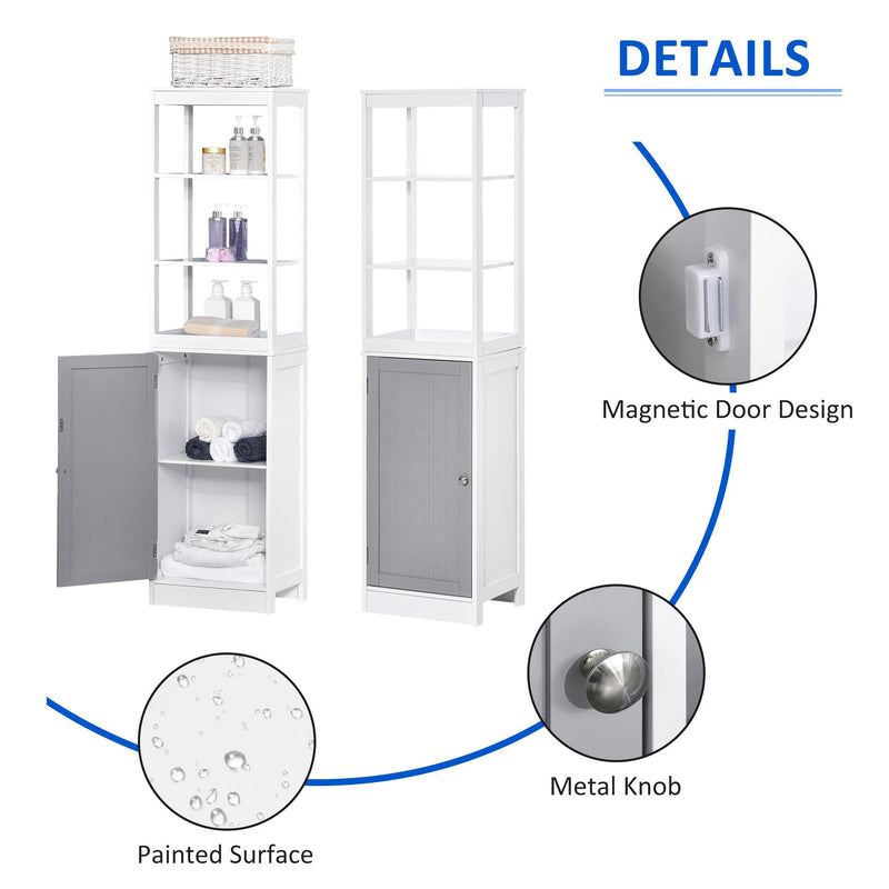 kleankin Tall Bathroom Cabinet Free Standing Slimline Cupboard Tallboy Unit Storage Organiser for Bathroom, Living Room, Kitchen Tower w/