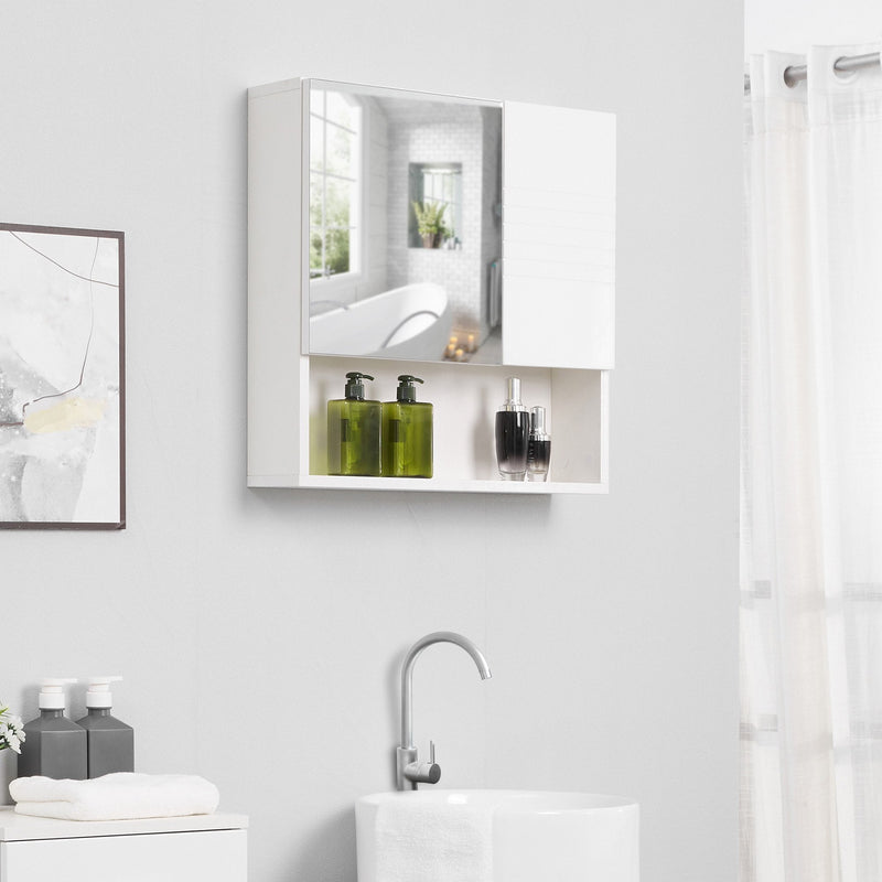 kleankin Bathroom Mirror Cabinet, Wall Mount Storage Cabinet with Double Door, Adjustable Shelf, 54cm x 15cm x 55cm, White w/